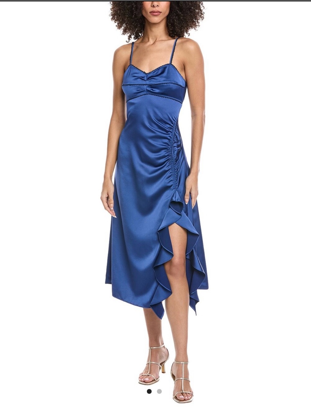 Blue Sandro Satin Ruffle-Trim Midi Slip Dress